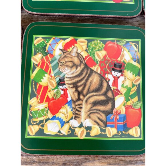 Vintage 1970s Pimpernal England Set of 6 Christmas Cat Kitty Coasters - Picture 7 of 10